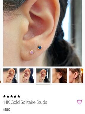 14K Gold Solitaire Stud Earrings — light Pink only